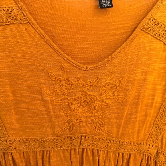 Cable & Gauge Floral Lace Embroidery Boho Yellow Women's Top Size S/P/CH - Picture 2 of 7